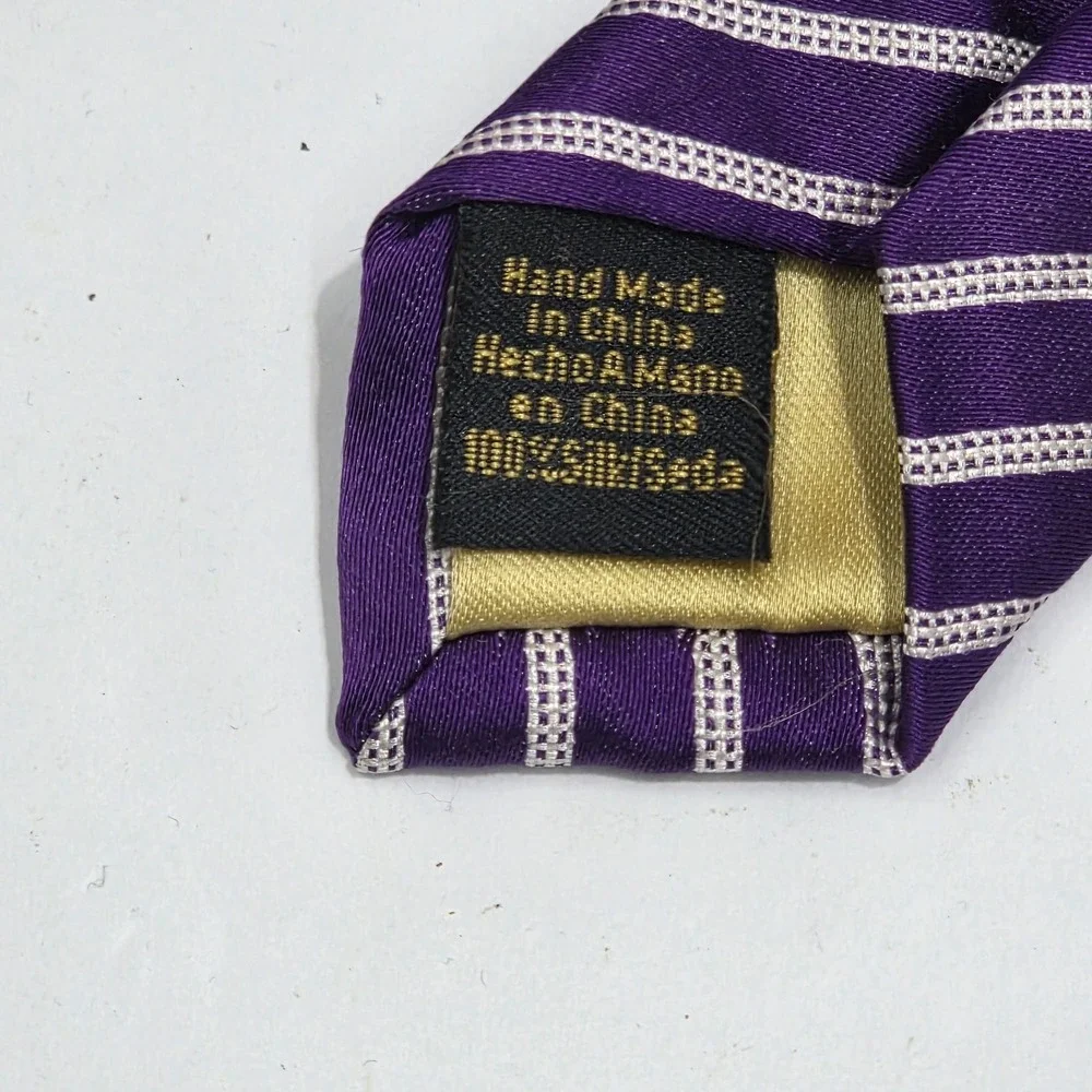 Donald J Trump‎ Signature Collection Silk Tie Mens Purple White Striped Gold Bar